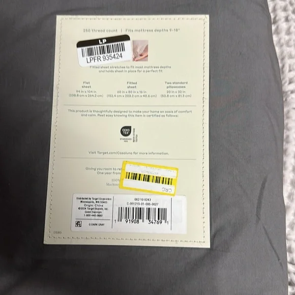 Casaluna Charcoal Supima Percale Sheet Set - Picture 3 of 4